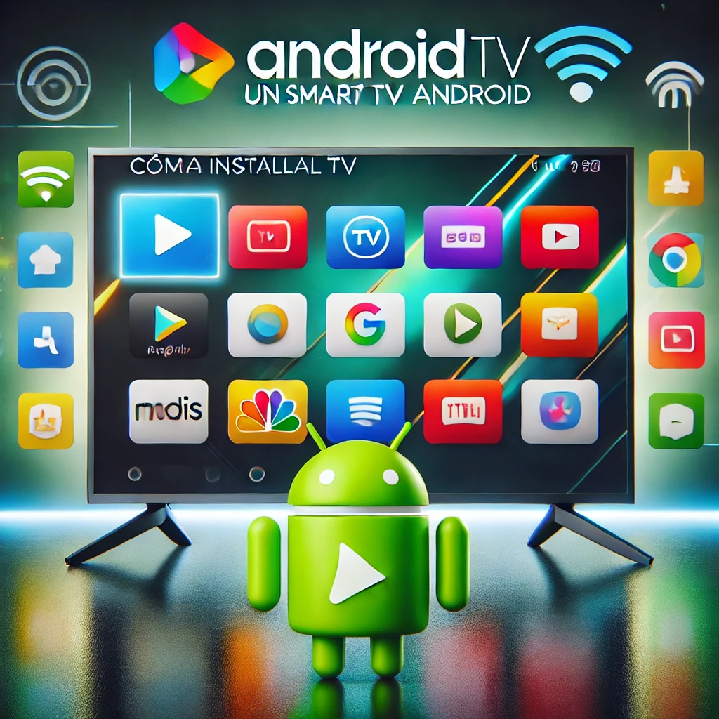 DALL·E 2024 12 17 13.28.22 A featured image for an article titled Como instalar Magis TV en un Smart TV Android. The image should include a modern Smart TV with a user friendl