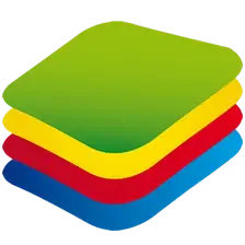 Bluestacks logo featuring a stack of colorful layers in green, yellow, red, and blue.